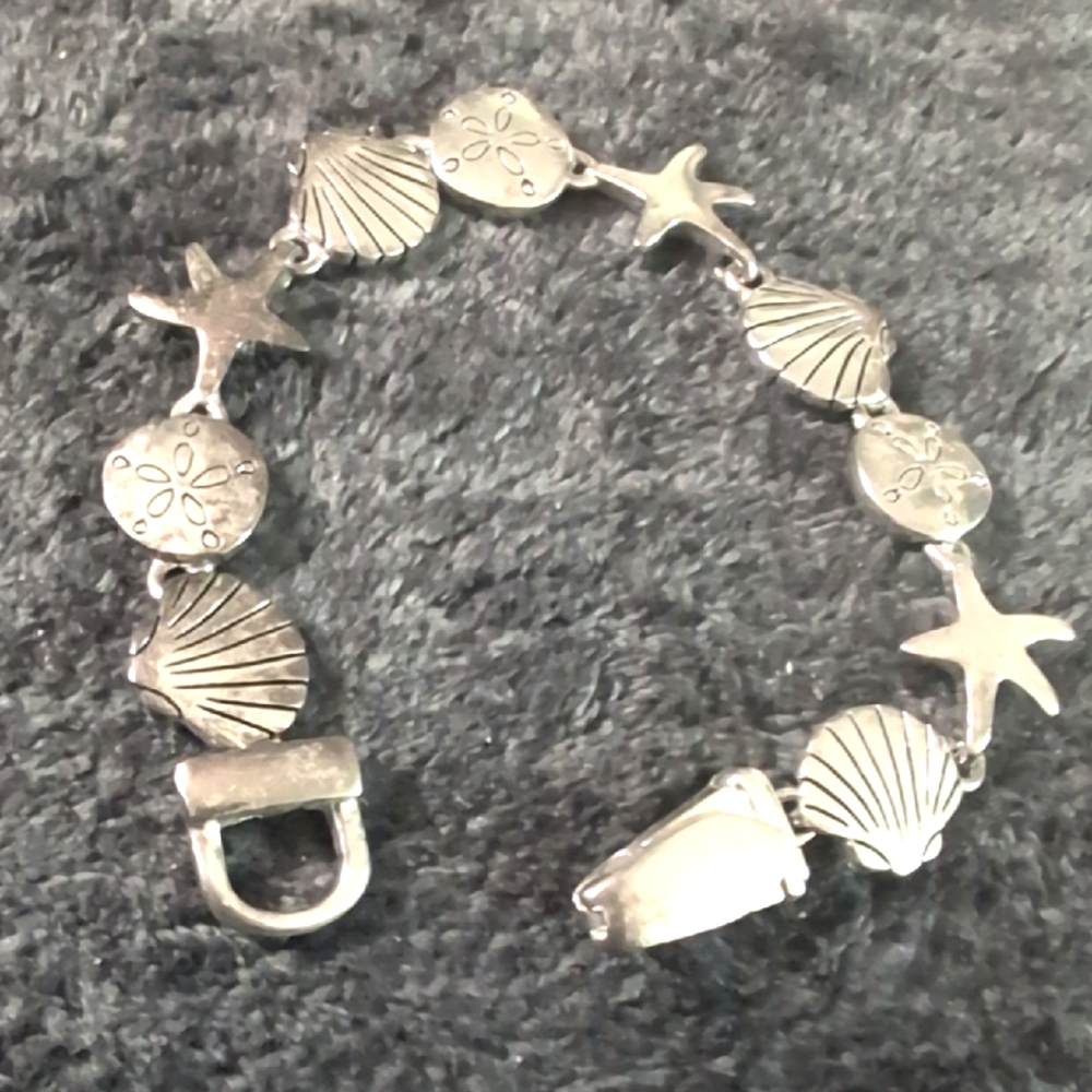 Silver Seashell and Starfish Bracelet